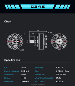 Axisflying C246 2406 1850KV OEM Bldc Drone Motors 6S para <span class=keywords><strong>5</strong></span> y 6 pulgadas <span class=keywords><strong>Cinewhoop</strong></span>/ Cinematic Drone Frame UAV - Product Image 6