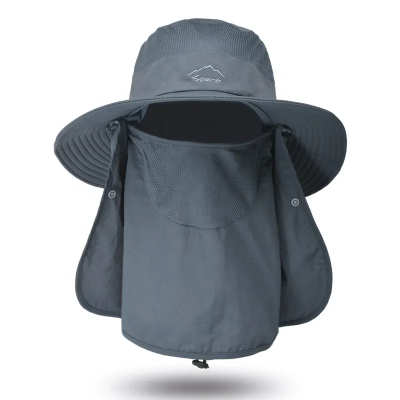 In stock Wholesale Wide Brim Sun Cap Protection Removable Neck&Face Flap Cover Fishing Bucket Hat for Men