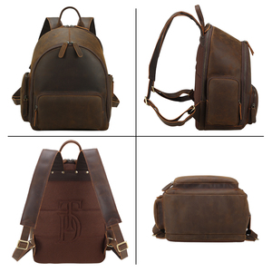 Mochila de piel de <span class=keywords><strong>vaca</strong></span> auténtica marrón oscuro, mochila de viaje de estilo Retro Vintage para hombre y mujer, diseño de <span class=keywords><strong>vaca</strong></span> Crazy Horse con cremallera - Product Image 4