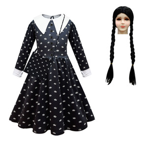 Haute qualité la <span class=keywords><strong>famille</strong></span> <span class=keywords><strong>Addams</strong></span> Christina Cosplay Costumes de robe noire avec perruque pour enfant fête carnaval Halloween - Product Image 1