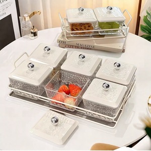 Plateau à fruits avec couvercle et poignée, sections rectangulaires divisées pour les collations, les fruits secs, les bonbons, pour la maison, le salon, la table basse - Product Image 1