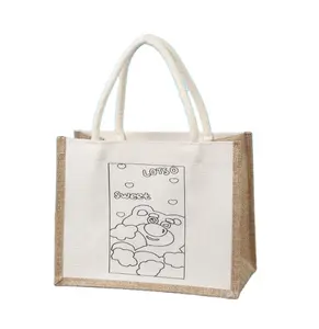 Logo personalizzato di alta qualità grande Eco naturale semplice canapa Shopper juta Tote Bag per lo Shopping