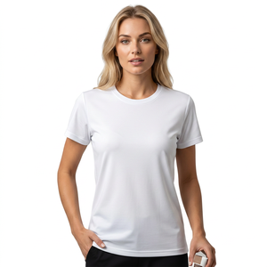 Camiseta de Algodón Blanca para Mujer, Cuello Redondo, Manga Corta, Color Sólido Informal, Transpirable, Corte Regular, Tejido Jersey, para Todas las Temporadas - Product Image 1