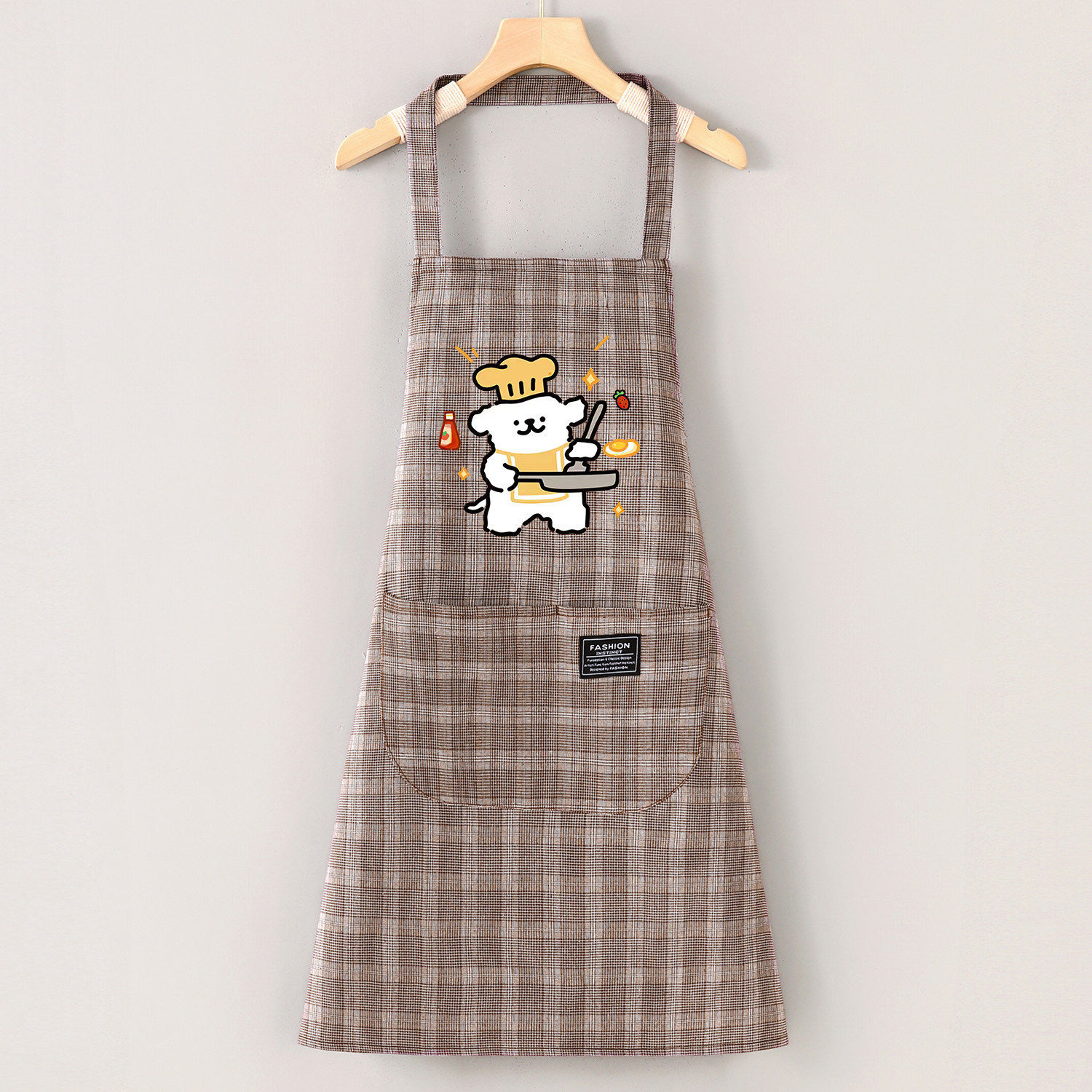 Cute kitchen dog cotton small plaid halter coffee color