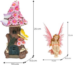 Juego de regalo de Casa de <span class=keywords><strong>hadas</strong></span> Solar de poliresina/resina con figuritas-flores rosas, setas, mariposas y <span class=keywords><strong>hadas</strong></span> mágicas - Product Image 2