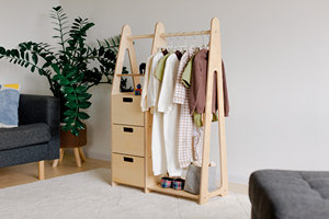 Porte-vêtements en bois pour enfants, armoire Montessori <span class=keywords><strong>avec</strong></span> tiroirs, support à manteaux pour enfants, organisateur de rangement pour chambre d'enfant, étagère - Product Image 5