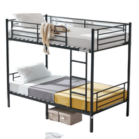 Lit double superposé avec lattes plates en métal Lit à deux étages robuste Aucun panneau de lit nécessaire Noir pour enfants adolescents adultes Chambre à coucher