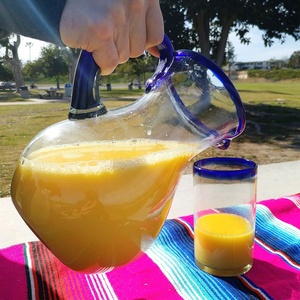 Samyo tay thổi drinkware Mexico Cobalt Blue rim nước trái cây bình thủy tinh bình và uống kính bộ - Product Image 6