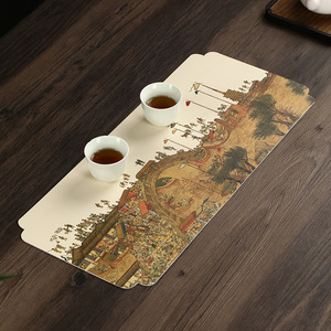 Bamboo Silk Tea Mat Printed Zen Style Tea Ceremony Accessories Dry Brewing Mat <b>Table</b> <b>Runner</b> Anji China Origin - Product Image 2