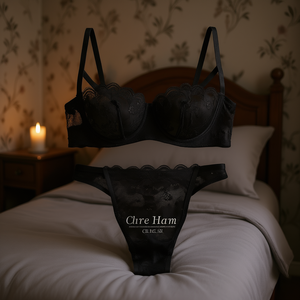 Ensemble soutien-gorge et culotte en dentelle noire Chire Hane pour femme, bonnet complet, armatures, bretelles convertibles, motif floral - Product Image 2
