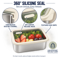 Boîte à lunch durable en acier inoxydable 304 de qualité supérieure avec couvercle en verre, récipient alimentaire rectangulaire pour le bureau, les trajets domicile-travail et les repas quotidiens