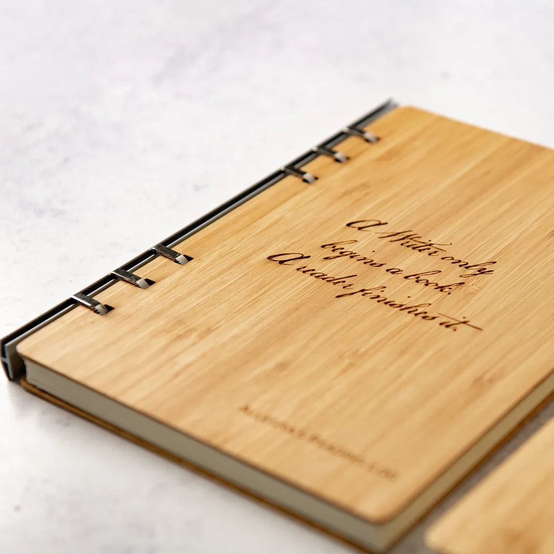 Ovo in ấn tùy chỉnh thiết kế logo cá nhân gỗ máy tính xách tay xoắn ốc ràng buộc bằng gỗ Tạp Chí kế hoạch hàng tuần cuốn sách