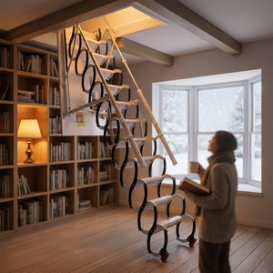 <span class=keywords><strong>Escalera</strong></span> Telescópica Oculta para Ático de Diseño Moderno para el Hogar, Elevador Plegable Retráctil Eléctrico de Aleación de Aluminio Engrosada - Product Image 1