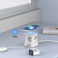 Adaptateur de voyage USB compact 9-en-1, chargeur sans fil type UE, 4 prises CA, multiprise cube avec obturateur de sécurité enfant, charge 9 appareils