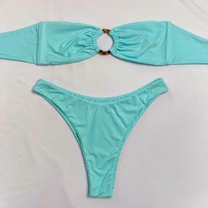 ชุดบิกินี่ทรงสามเหลี่ยมสำหรับผู้หญิงไซส์ XXL แบบมีห่วงรูปตัวโอ สายรัดข้างแบบผูก  ตัวล็อคโลหะ ผ้ายืดสแปนเด็กซ์/โพลีเอสเตอร์ กันน้ำ ระบายอากาศได้ดี - Product Image 1