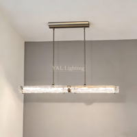 Lampe suspendue en verre à longues bandes, lampe suspendue en acier inoxydable, éclairage linéaire décoratif pour table à manger, hôtel, bar