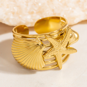 European And American Style <b>Shell</b> Star Cuff <b>Bracelet</b> 18k Gold Zinc Alloy Unisex Jewelry Gift - Product Image 1