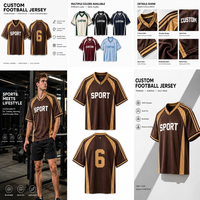 Jersey Sepak Bola Premium Custom Stripe OEM Sublimasi Raglan Kaos Sepak Bola Retro Streetwear Pakaian Tim