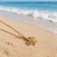 Collar con Colgante de Tortuga y Pulpo de la Serie Océano, Estilo Minimalista Europeo Americano, Unisex, de Acero Inoxidable, Chapado en Oro de 18K