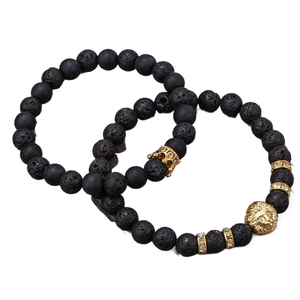 Pulsera de <span class=keywords><strong>roca</strong></span> volcánica natural esmerilada Daisy Fangy, cuentas de oración, cabeza de leopardo, elástica, cristalina - Product Image 3