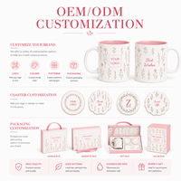 Lot de tasses à café en céramique de 11 oz avec coffret cadeau, motif floral et sous-verres ronds festonnés pour cadeaux de mariage