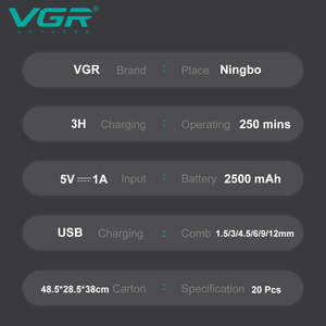 ปั<span class=keywords><strong>ต</strong></span><span class=keywords><strong>ต</strong></span>าเลี่ยนตัดผม <span class=keywords><strong>VGR</strong></span> V-003 Salon Barber ความเร็วสูง ชาร์จไฟได้ สำหรับมืออาชีพ สำหรับผู้ชาย - Product Image 6