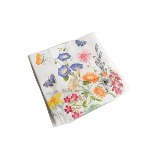 Factory High Quality Printed Flower 3 Ply Party Disposable Soft Decoupage Paper Napkins