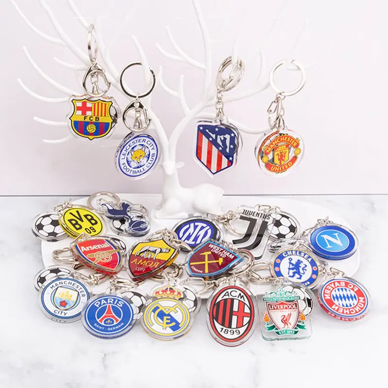 Acrylic Soccer Keychain Football Club Logo Key Chain Football Team Badge Keyring