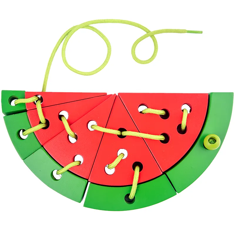 Children's early education wooden watermelon rope game to exercise baby's hand eye coordination thinking ability toy