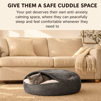 Lit pour chat à capuche en velours pelucheux avec couverture intégrée, lit pour chien en fausse fourrure Sherpa, lavable en machine, OEM ODM