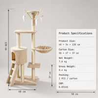 Arbre à chat à cinq niveaux en bois, structure d'escalade, griffoir, condo, hamac, tour pour chats d'intérieur