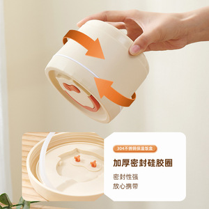 Stainless Steel <b>Insulated</b> <b>Lunch</b> <b>Box</b> Cylinder Microwaveable Portable For Office Students Children Solid Color PP Lid Q8 - Product Image 3