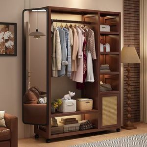 Armario con espejo y estantes de almacenamiento, diseño moderno de madera para dormitorio. - Product Image 1