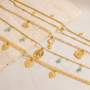 สร้อยข้อเท้าแฟชั่น สแตนเลสสตีล สีทอง 18K ดีไซน์รูปหัวใจและเรขาคณิต เครื่องประดับเท้าสำหรับผู้หญิง - Product Image 1