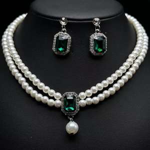 Европейский американский стиль дворец в стиле ретро изумруд ожерелье серьги костюм элегантный стиль Гонконг модные ювелирные наборы - Product Image 6