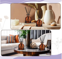 Diffuseur de parfum d'ambiance de luxe en verre ambré avec décoration dorée en métal, bouteilles vides scellées au liège de 3,5-4,2 oz, 20 bâtonnets diffuseurs, design unique pour la maison
