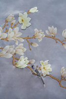 Papel Tapiz Chinoiserie con Bordado a Mano y Cuentas, Papel Tapiz Floral con Aves y Magnolias para Decoración de Villas, Vestíbulos de Hoteles, Hogares y Cafeterías
