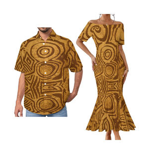 Camisas de Pareja Personalizadas con Diseño Tribal Polinesio Elei, <span class=keywords><strong>2</strong></span> Piezas, Camisa de Manga Corta y Vestido de Cola de Pez con un Hombro Descubierto - Product Image 5