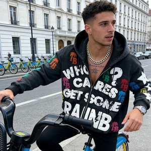 <span class=keywords><strong>Felpa</strong></span> con Cappuccio e Zip Crop Y2K <span class=keywords><strong>di</strong></span> <span class=keywords><strong>Tendenza</strong></span> per Uomo, Stampa Grafica, Effetto Acid Wash, Stile Streetwear - Product Image 6