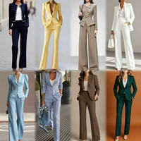 Ensemble professionnel 2 pièces pour femme, coupe ajustée, pantalon crayon croisé, tenue de travail décontractée, vente en gros