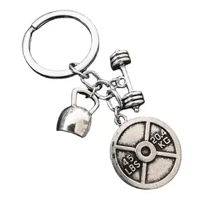 Creative Barbell Dumbbell Kettlebell Fitness keychains Bodybuilding gym keychain Weightlifting metal key chains Trainer Keyrings