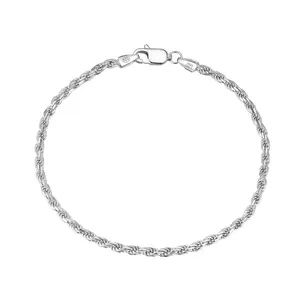 RINNTIN SB101 модный итальянский Браслет из стерлингового серебра 925 пробы 2 мм, 3 мм Алмазная огранка Плетеный веревочный браслет цепи браслет для женщин ювелирные изделия