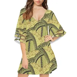 Impression d'art spéciale à la demande motif tapa polynésien doux et confortable robe de plage hawaïenne pour femmes