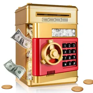 高品质塑料粉色钱箱，带密码，节省纸币和硬币迷你儿童自动取款机储钱罐