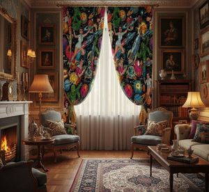 Artistic Retro Sci Fi Pop Art Window <b>Curtains</b> Dense Floral Pattern 70% Light Blocking Luxury Window Drapes for Living Room - Product Image 2