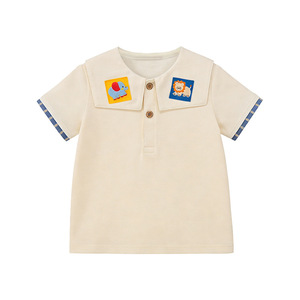 T-shirt en coton personnalisé pour enfants, garçons et filles, col marin, manches courtes, imprimé ours de dessin animé, haut décontracté pour enfants - Product Image 3