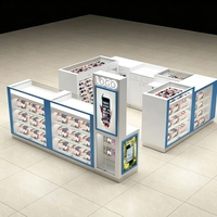 Kiosque complet pour accessoires de téléphonie mobile avec vitrines LED intégrées et module de caisse enregistreuse