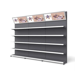 Estante de supermercado de doble cara ligero personalizado, soporte de exhibición de sistema de góndola de grano de madera para tienda de conveniencia, Material metálico - Product Image 5