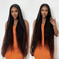 Perruque en cheveux humains naturels, lisses comme des baguettes, de 34 à 40 pouces, densité 210%, noire, avec patchwork de dentelle, export transfrontalier Américain-Européen, Vietnam