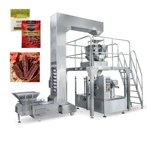 Упаковочная машина Mulitihead для взвешивания, горизонтальная вращающаяся упаковка, куриная говядина, вяленое мясо, приготовленная упаковочная машина на молнии для закусок